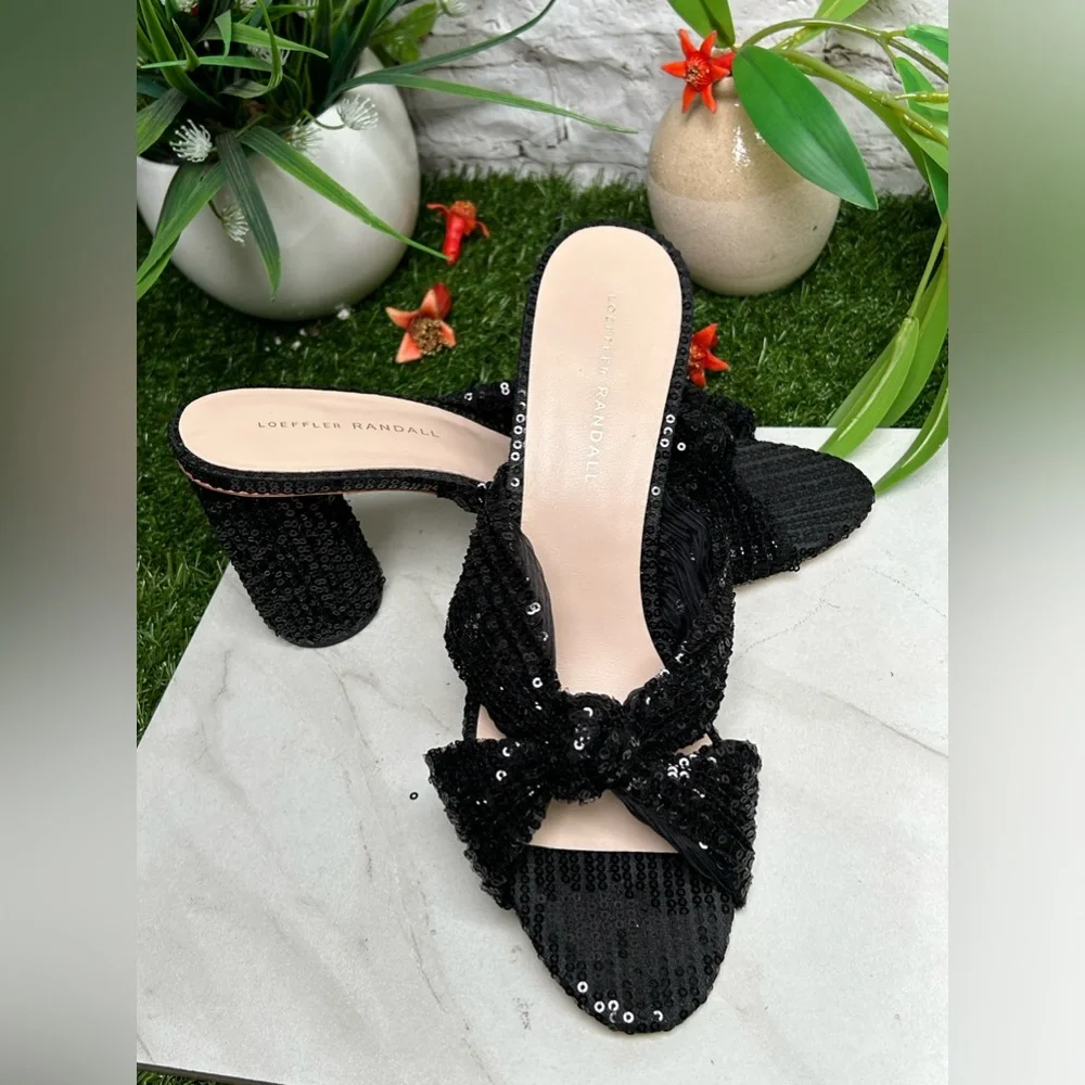 Loeffler Randall Black Sequin Knotted Mule Heels